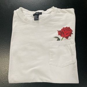 COPY - White Tee with Rose pocket (stem of the rose is inside the pocket)